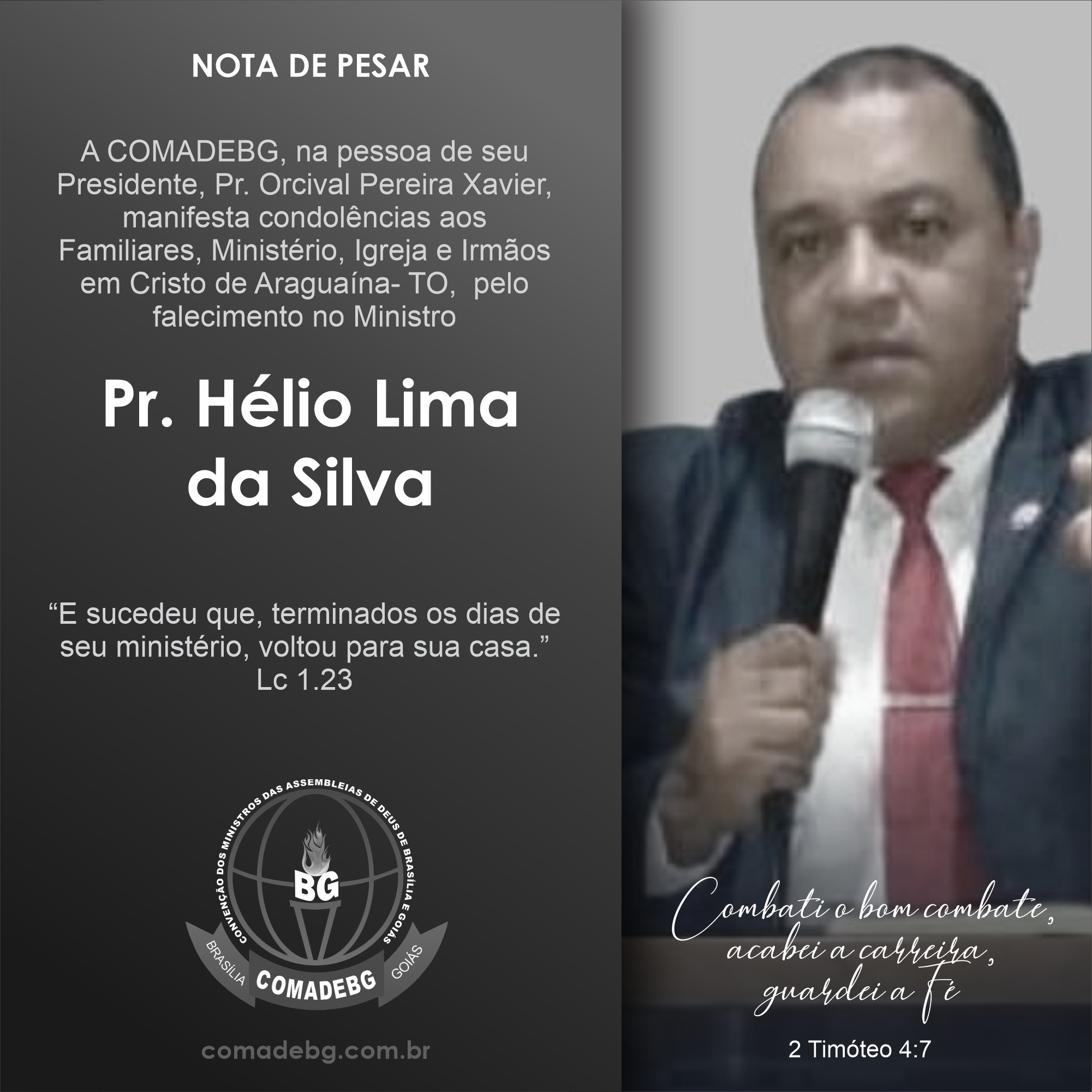 Nota de Pesar - Pr. Hélio Lima da Silva